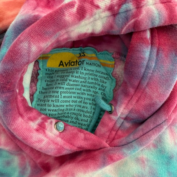 Aviator Nation Tie Dye Pink Blue Hoodie Pullover Sweatshirt Casual Activewear - Picture 6 of 7